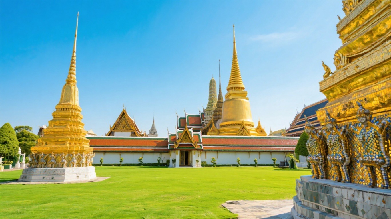 The Grand Palace and Wat Phra Kaew glittering under the Bangkok sun
