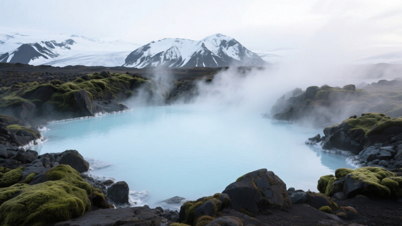 People relaxing in a natural hot spring in Iceland